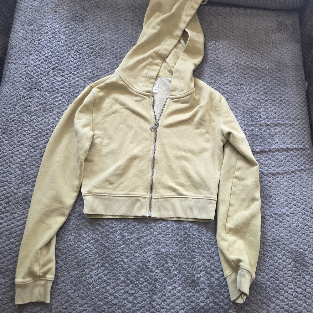 American Eagle Yellow Green  Hoodie Full Zip Crop Skater Spring Y2k